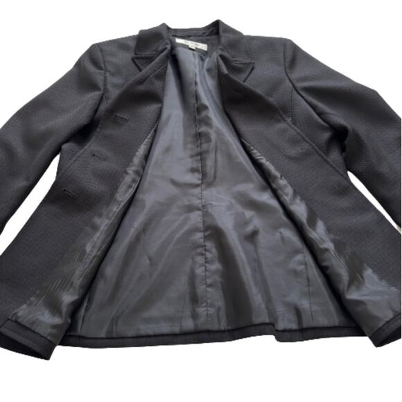 Suit Studio Blazer Black Textured Herringbone Button Front Jacket Size 12P - Picture 10 of 11